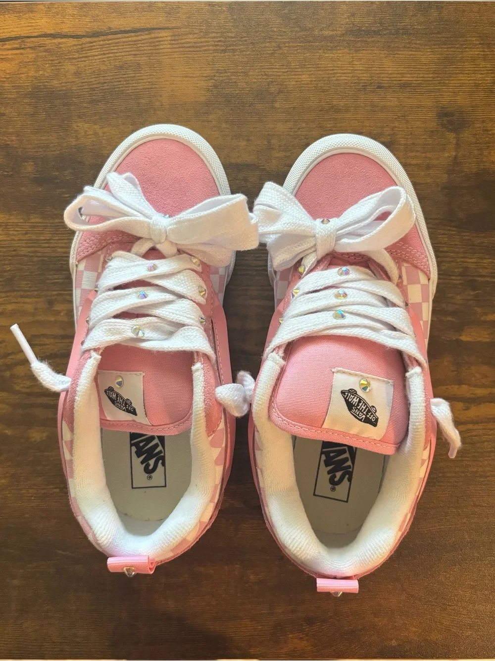 Vans Pink and White Checkerboard Low Top Sneakers